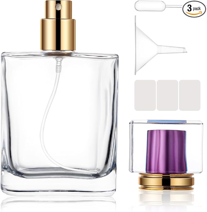1 Pack Empty Perfume Bottles，Glass Perfume Atomizer Spray Bottle, 50ML, Ribbed Design with Purple Cap, Refillable