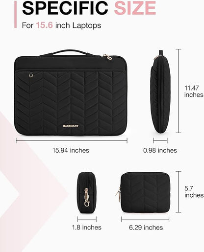 BAGSMART 15-15.6 Inch Laptop Case Sleeve for Women, Puffy Shockproof Laptop Bag with Accessories Pouch and Handle, Lightweight Computer Case Compatible with Dell, HP, MacBook Air/Pro, Rich Black