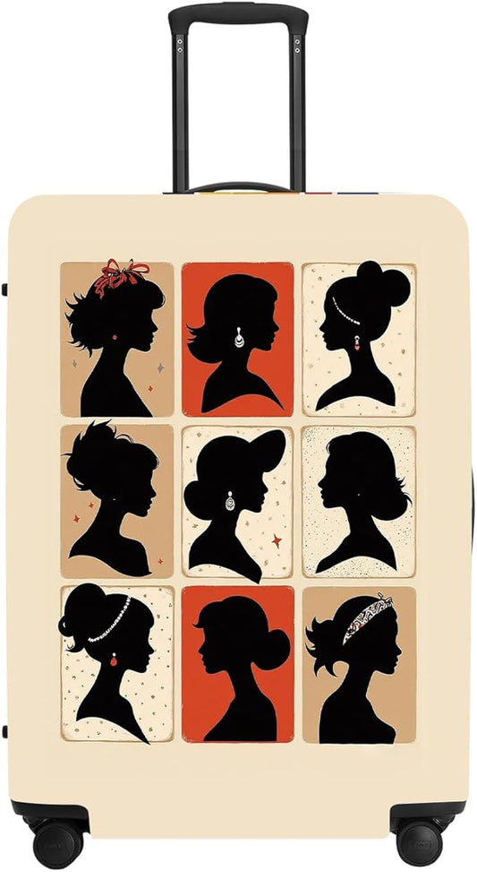 Stylish Silhouette Portrait Suitcase Cover, Artistic Travel Accessories for Bags, Elastic Edge with Double Stitching, Luxury Luggage Gifts for Her