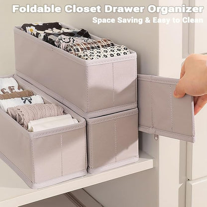 MURRI&MURRDI Mini Foldable Clothes Drawer Organizer 6 Pcs, Small Fabric Storage Organizer for Nursery, Sock, Underwear, Bra, Belt, Tie, Scarves, Gray