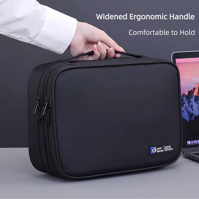 Electronics Organizer Travel Case,Cord Organizer Travel, Double-Layer Cable Organizer Bag, Tech Pouch Accessories Carry Storage For Phone, Cables, Airpods, USB, Sd Card,Essentials (Black)