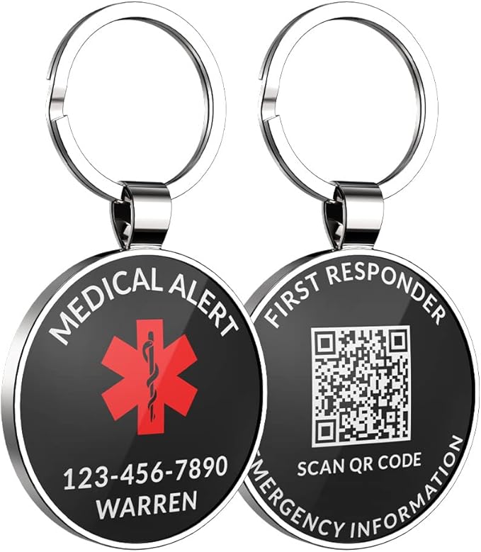 DISONCARE QR Code Medical Alert Tag, Custom Medical ID with Online Profile for Emergency Contact & Health Info – For Allergies, Diabetes, Autism & More(Black)