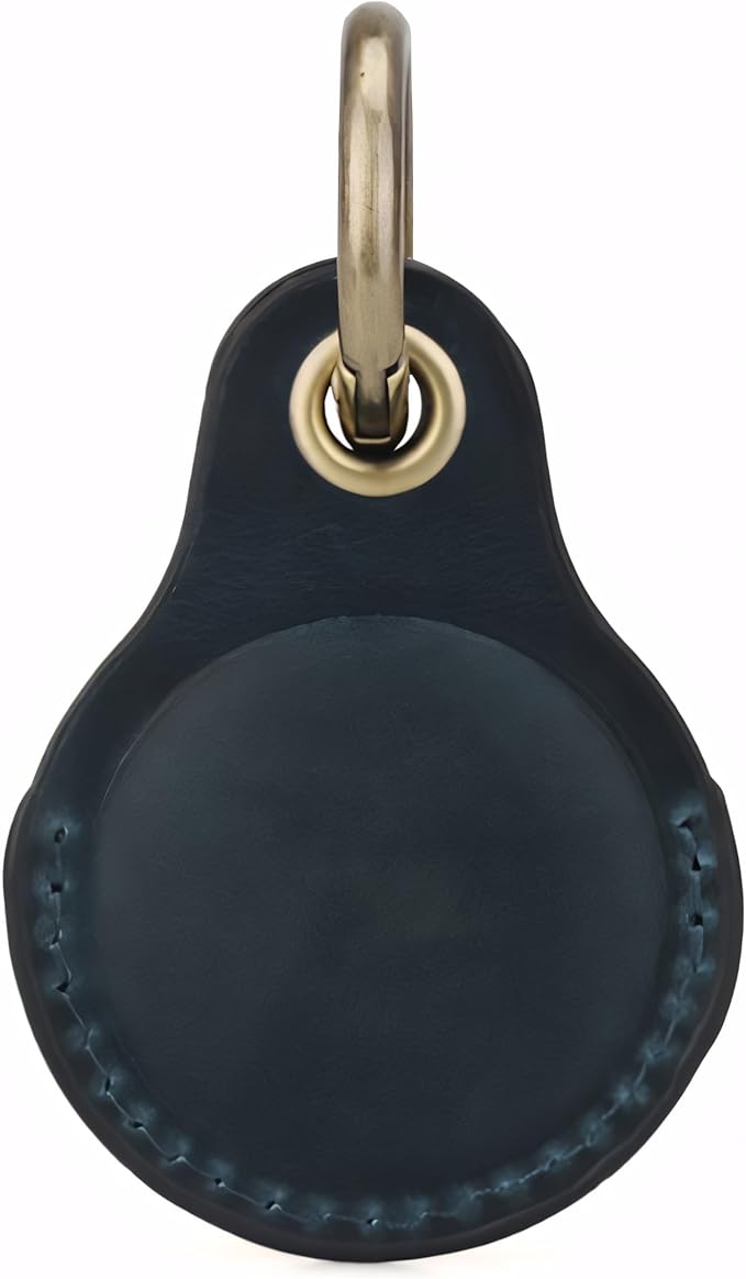 Genuine Leather AirTag Keyring Holder Compatible with Apple AirTag Keychain, Anti Lost Secure Key Ring Case for Keys Pet Collar Luggage Bag Travel, Scratch Resistant Protective Air Tag Key Chain, Blue