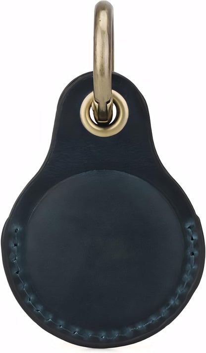 Genuine Leather AirTag Keyring Holder Compatible with Apple AirTag Keychain, Anti Lost Secure Key Ring Case for Keys Pet Collar Luggage Bag Travel, Scratch Resistant Protective Air Tag Key Chain, Blue