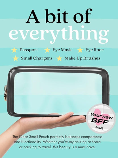 Clear Makeup Bag Zipper Pouch, Transparent Cosmetic Case Organizer, TSA Approved Travel Toiletry Case, Travel Accessories Essentials Makeup Tote for Women, Small Cute Make up Bag for Purse - Black