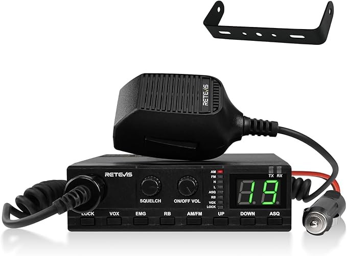 Retevis MB2 AM/FM Professional CB Radio, 40 Channels Mini Radio, Easy to Operate, Squelch Knob ASQ, VOX, Auto-Scan, CB Mobile Radio for Truckers, Black