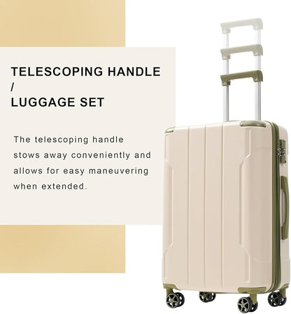 20in Carry On Luggage Hardshell Suitcase with Spinner Wheels Lightweight Lugagge Design Waterproof Durable for Travel, White Luggage (White + Green)