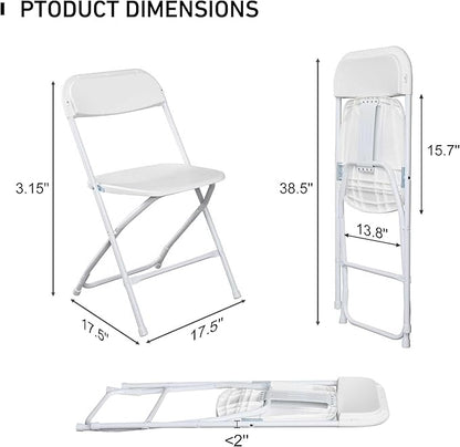 50 Pack Plastic White Folding Chairs with 350-LBS Capacity, Lightweight Portable Indoor Outdoor Chairs, Stackable Commercial Seat with Steel Frame for Office, Party, Graduations, Kitchen