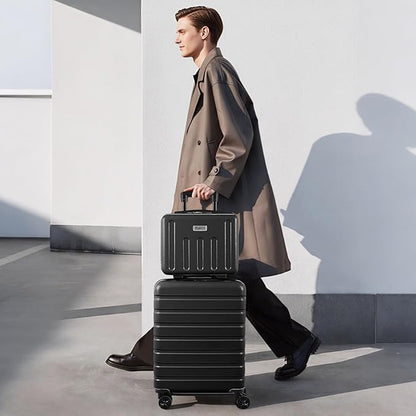 AnyZip Suitcase, 20" Carry On Luggage 14" Mini Cosmetic Cases Luggage Sets Hardside PC ABS Lightweight USB Suitcase with Wheels TSA for kids (2-Piece Set (14/20),Black)