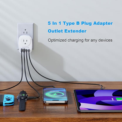 Multi Plug Outlet Extender 2 Packs, Outlet Plug Adapter, American Type B Plug Adapter with 1 Electrical Outlets, 4 USB Charger Ports (2 USB C), for School, Travel, Office, Home Essentials