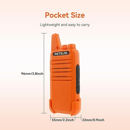 Retevis RT22 Walkie Talkies, Portable Two Way Radio Long Range Rechargeable, Mini Walkie Talkies with Earpiece, VOX Handsfree, Type-C Charging for Family Outdoor Camping Driving(2 Pack, Orange)