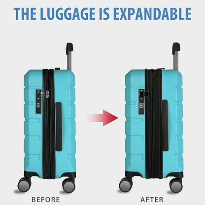 KROSER Hardside Expandable Carry On Luggage with Spinner Wheels & Built-in TSA Lock, Durable Suitcase Rolling Luggage with USB Port, Carry-On 20-Inch, Lake Blue