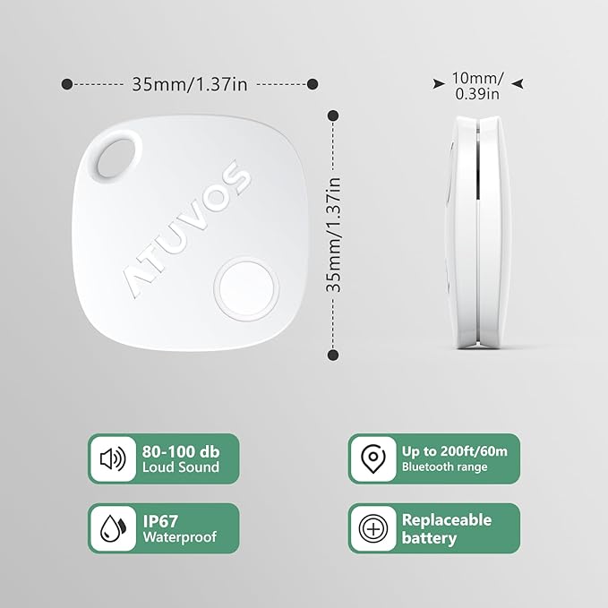 ATUVOS Air Tracker Tags-3 Pack, Bluetooth Luggage Tracker Works with Apple Find My APP (iOS Only, Not for Android), Keys Finder and Item Locator for Luggage, Backpack, Suitcases, Replaceable Battery
