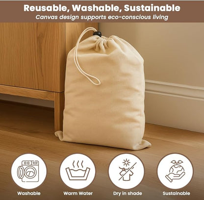 LFH Cotton Shoe Storage Bags with Drawstring, Dustproof Breathable Reusable Organizer, Perfect For Travel, Dorm, Hotel, College, Gym, Easy to Carry, Machine Washable 12"x17" (Pack of 4) - Natural