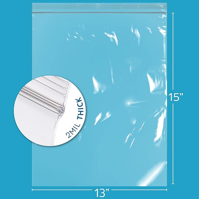 GPI - 2 Gallon Zip Bags, 13" x 15" Large Reclosable Lock Zip Bags, Clear Plastic Zipper Storage Bags with Zip Top Lock for Freezer, Clothing, Food, Documents & Supplies - 100 Count