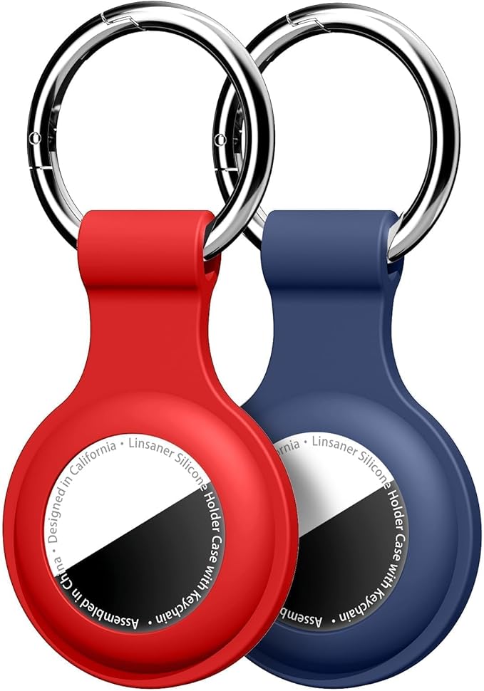 [2 Pack] for AirTag Holder with Keychain, Shockproof Silicone Case for Apple for Air Tag - Protective Cover Durable GPS Tracker Accessories for Keys, Pets, Luggage & Backpacks (Red/Dark Blue)