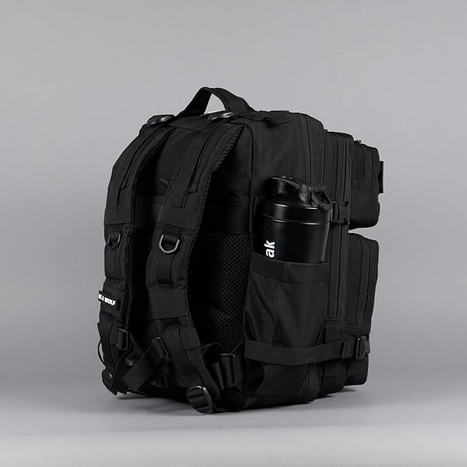 WOLFpak 35L Athletic Gym Backpack - Durable 1000D Waterproof Oxford Material with MOLLE Webbing, Laptop Pocket & Dual Cup Holders, Durable Fitness/Travel/Military Daypack (Alpha Black)