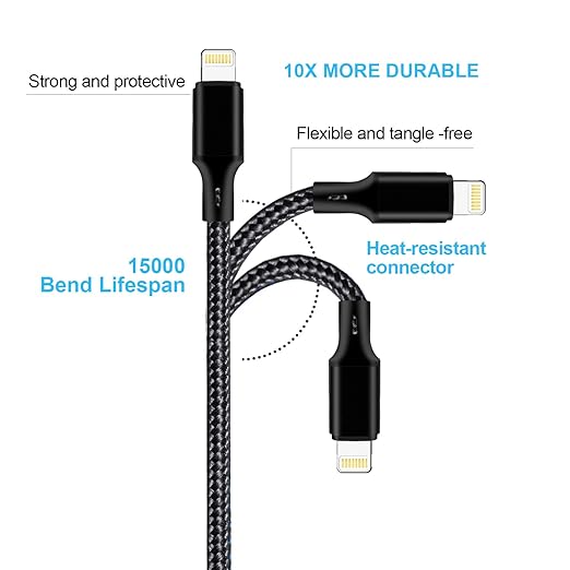cugunu USB C to Lightning Cable 5 Pack 3/3/6/6/10FT iPhone Charger Apple MFi Certified Power Delivery Fast Charging Cord Compatible with iPhone 14/13/12/11/XS/XR/X/8 - Black
