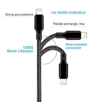 cugunu USB C to Lightning Cable 5 Pack 3/3/6/6/10FT iPhone Charger Apple MFi Certified Power Delivery Fast Charging Cord Compatible with iPhone 14/13/12/11/XS/XR/X/8 - Black