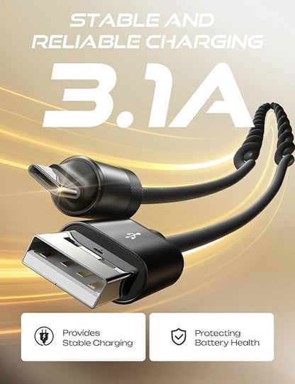 LISEN Coiled USB C Cable, 2 Pack for Android Auto & CarPlay Cable, Short USB A to USB C Cable Compatible with iPhone 17/16/15, Samsung Galaxy S25/S24/S23 A15/A14, Google Pixel 9/8, Space Black 4FT