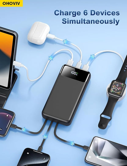 Portable Charger Power Bank 50000mAh Battery Pack, 22.5W Fast Charging PowerBank with Built in Cables,Travel Camping Essential USB-C Portable Phone Charger for iPhone Samsung Pixel Android iPad