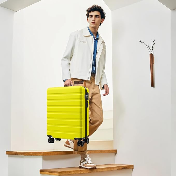 AnyZip Suitcase Hardside PC ABS Lightweight USB Luggage with Wheels TSA Lock Checked-Large 28 Inch Yellow