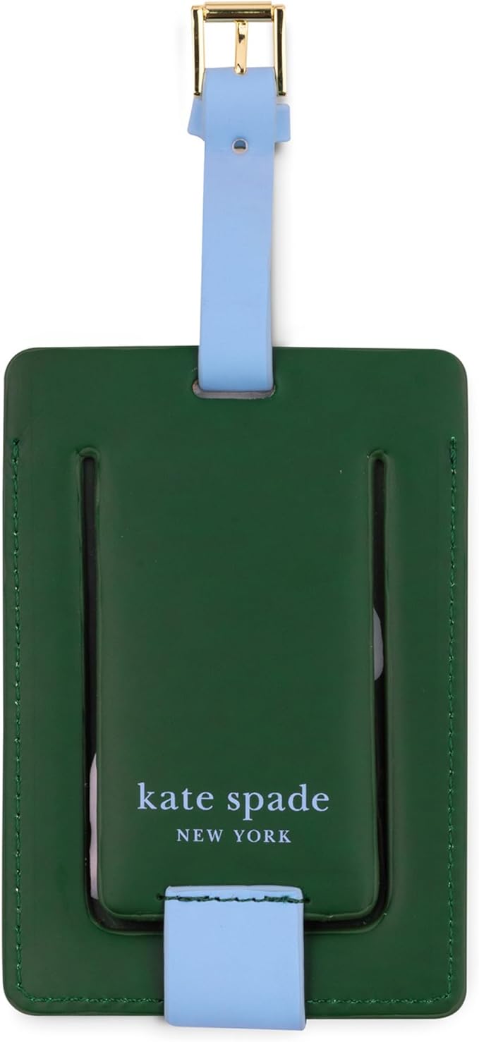 Kate Spade New York Leatherette Luggage Tag with Secure Strap, Colorful Suitcase Identifier for Travel, Monogram Bag Tag ID (K)