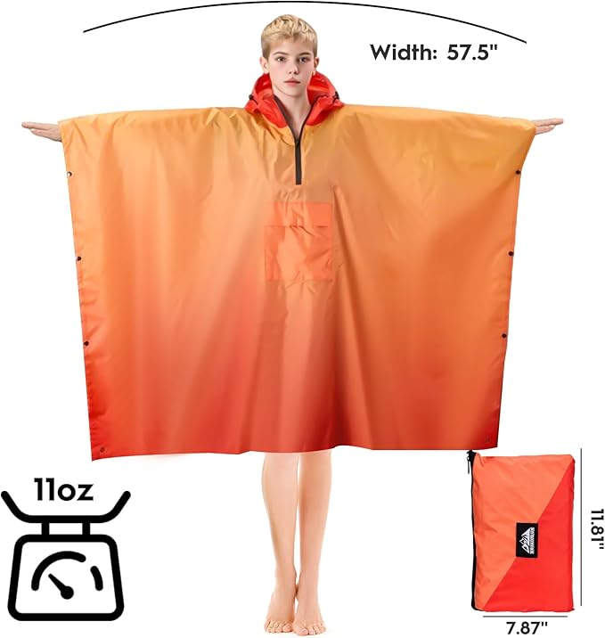 Bruvoalon 3-in-1 Rain Poncho with 1/4 Zip & Chest Pocket, Waterproof, Sunshade, Ground Mat for Adults & Youth Emergency