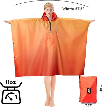 Bruvoalon 3-in-1 Rain Poncho with 1/4 Zip & Chest Pocket, Waterproof, Sunshade, Ground Mat for Adults & Youth Emergency