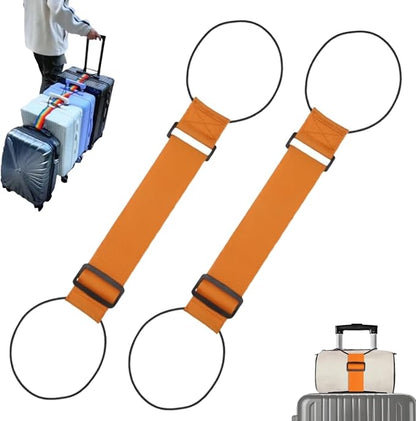 Multi Use Strong Adjustable Luggage Connector Straps, Luggage Straps for Suitcases, Elastic Rope,Adjustable Buckle, Waterproof and Wear-Resistant, Packing Tips for Travel (2*Orange)