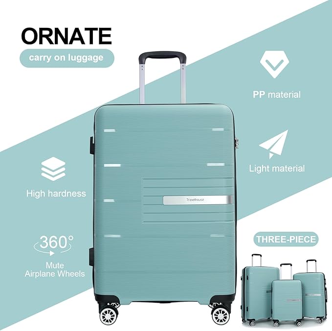 Luggage 3 Piece Sets Suitcase Set with Double Spinner Wheels, Lightweight Carry On Hardside Travel Luggage with TSA Lock, (20/24/28) (Light Green)