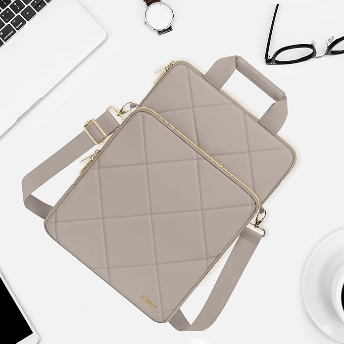 MOSISO Vertical Laptop Shoulder Bag,Computer Bag,Rhombus Quilted Messenger Bag with Front Pocket&Handle&Belt
