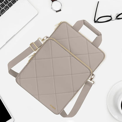 MOSISO Vertical Laptop Shoulder Bag,Computer Bag,Rhombus Quilted Messenger Bag with Front Pocket&Handle&Belt