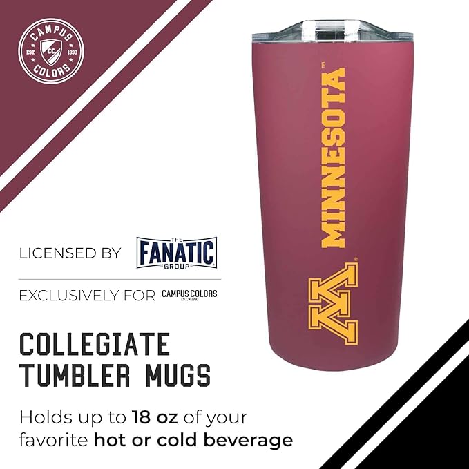 Campus Colors NCAA Stainless Steel Tumbler perfect for Gameday - 18 oz - Double Walled - Keeps Drinks Perfectly Insulated (Minnesota Golden Gophers - Maroon)