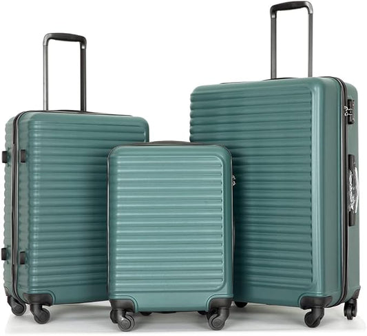Travelhouse Luggage Sets, Expandable Hardside Suitcases 24in/28in, Carry on 20in,3 Piece Set Travel Luggages Clearance with Double Spinner Wheels TSA Lock Lightweight (Green-85)