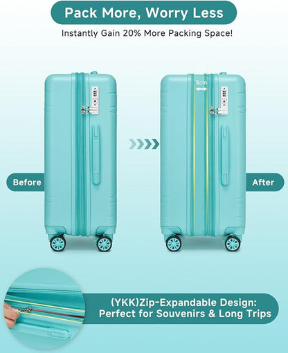 Somago Expandable 2-Piece Luggage Sets 20"/24" Suitcases with Shock-Absorbing Braking Spinner Wheels Moon Star Design Hard Shell Suitcase with Cupholder TSA Lock (Robin Egg Blue,Expandable 20/24 Inch)