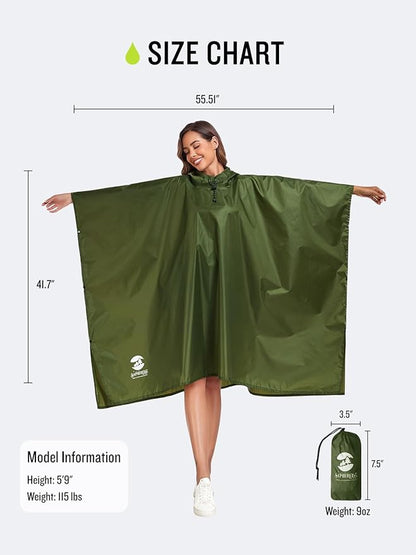 SaphiRose Hooded Rain Poncho Waterproof Raincoat Jacket for Men Women Adults