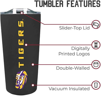 Campus Colors NCAA Stainless Steel Tumbler perfect for Gameday - 18 oz - Double Walled - Keeps Drinks Perfectly Insulated (LSU Tigers - Black)
