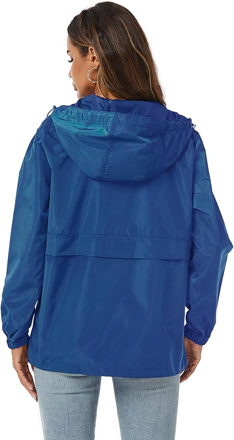 Avoogue Womens Rain Jacket with Hood,Pullover,Packable,Lightweight,Windbreaker,Waterproof,Breathable.