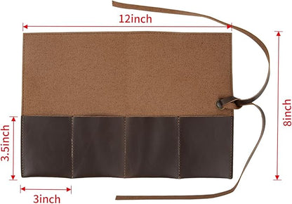 Leather Watch Roll Organizer with 4 Slots,Heavy Duty Waterpoof Watch Storage Box Pouch&Band Storage,Jewelry Roll,Easy Carry On Watchlover Storage,Handmade Ideal for Travel&Home Use,Watch Travel Case