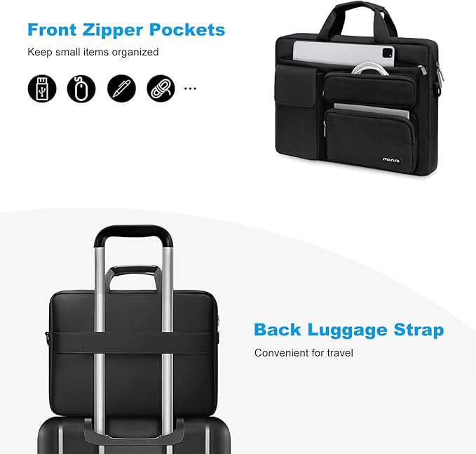 MOSISO Laptop Shoulder Bag 15.6 inch, 15-15.6 inch Computer Bag Compatible with MacBook Pro 16 inch, HP, Dell, Lenovo, Notebook with 2 Raised&1 Flapover&1 Horizontal Pocket&Handle&Belt, Black