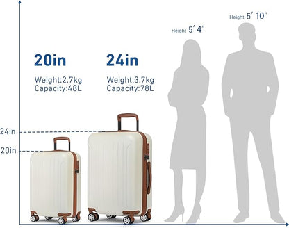 KYME Carry on luggage 22x14x9 Airline Approved Suitcase Hardshell With Double Spinner Wheels, PC+ABS TSA Lock Travel Luggage (Beige, 20" Carry On)