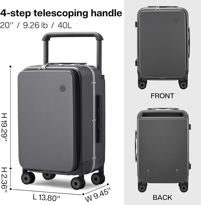 mixi Carry On Luggage Wide Handle Luxury Design Rolling Travel Suitcase PC Hardside with Aluminum Frame Hollow Spinner Wheels, with Cover, 20 inch, Rock Grey