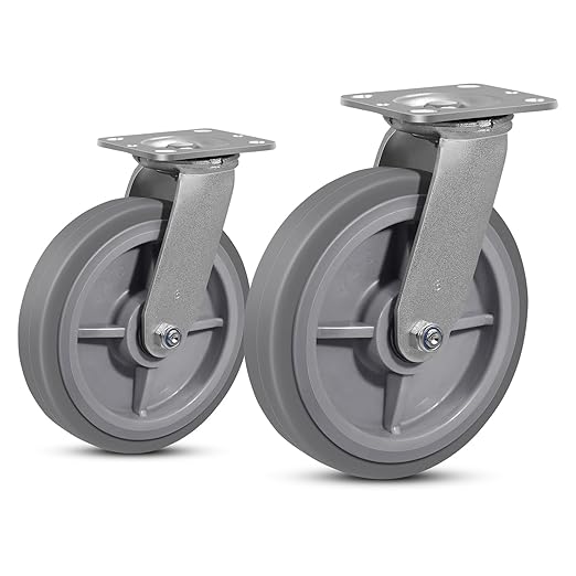 8 Inch Rubber Wheels (Flat Tread)- Heavy Duty Casters, Industrial Caster Wheels- with up to 1200 LB Capacity- Use for Dollies, Utility and Maintenance Carts(2 Swivel)