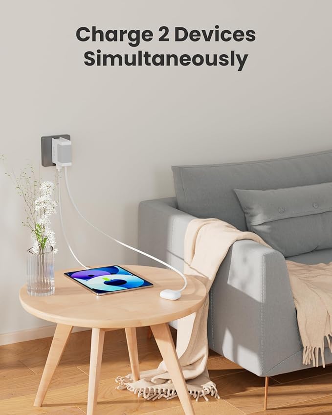 Gitryin Portable Phone Charger Block, Retractable Wall Charger with 33.5in Type-C Cable, 40W PD Fast Charging Block with USB A Port, Power Adapter with Foldable Plug for iPhone 16/15, Galaxy S23 22