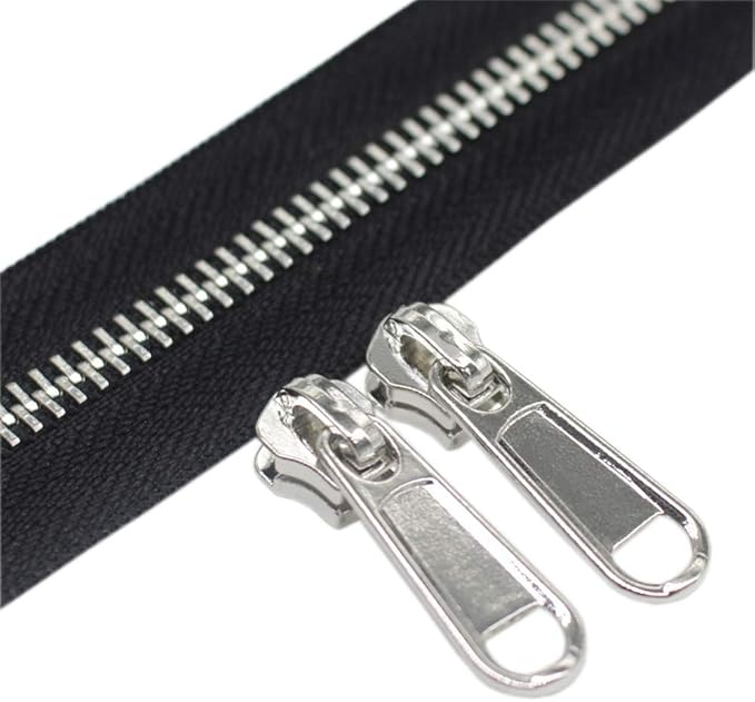 YaHoGa #5 Metal Zippers by The Yard Bulk 4 Yards + 10 pcs Sliders for Bags DIY Sewing Tailor Crafts (Silver Teeth)