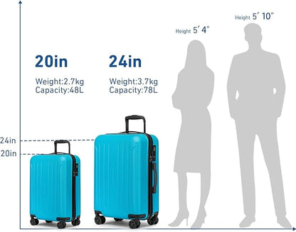 KYME 24-Inch Medium Luggage with Dual 360° Spinner Wheels Hardshell Checked TSA Approved Suitcase for Lightweight Travel (Ocean Blue, 24" Checked)