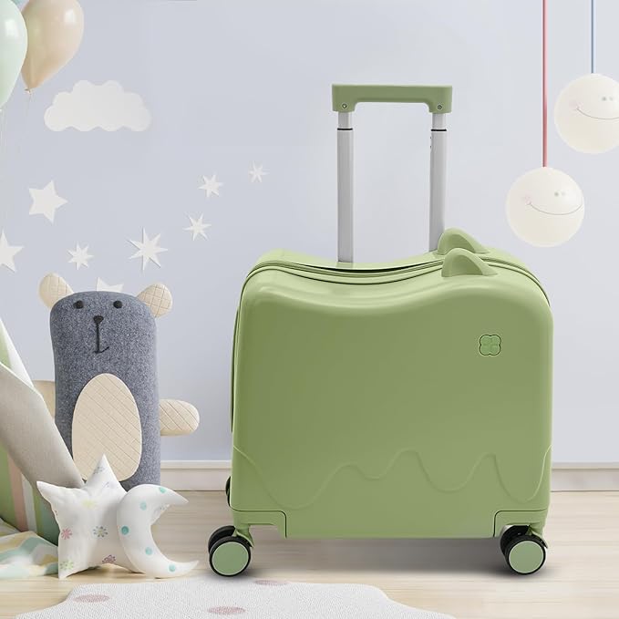 18" Kids Ride-On Suitcase,33.6QT Children's Luggage Case with Password Lock and Silent Universal Wheels (Olive Green)