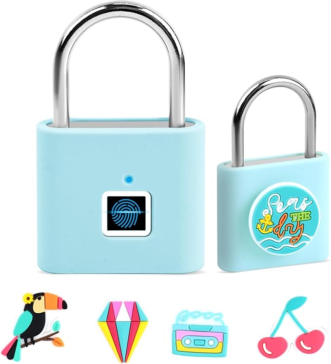 UMIKSMART Biometric Smart Lock, Keyless Fingerprint Padlock with USB Charging,Smart Padlock Gift for Students, Gym Lockers, School Lockers, Luggage, Storage Boxes, Fences, Backpacks, Fun Blue Set