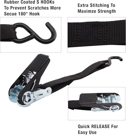 XSTRAP STANDARD Ratchet Straps, 900 LB Break Strength, 8-Pack 10FT Ratchet Tie Down Straps Set for Motorcycle Straps Tie Downs, Appliances, Lawn Equipment, Logistic Cargo Straps for Trucks (Black)